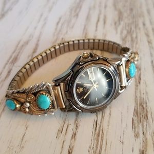 Genuine Turquoise and Sterling Silver watch band